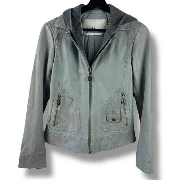 Doma Jackets & Blazers - Doma Size L Clash Hoodie Leather Jacket Gray 100% Lamb Nappa Moto Grunge Edgy